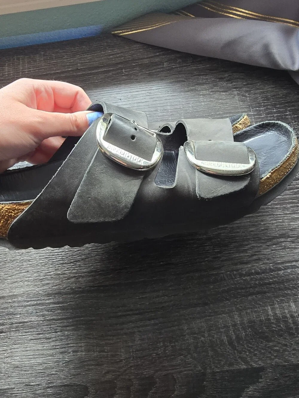 Birkenstock Big Buckle Black Leather Two-Strap Sandals